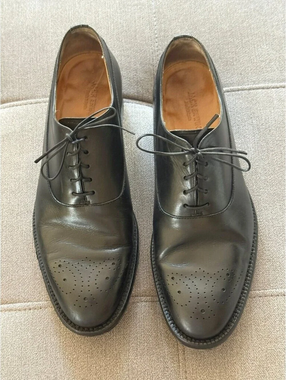 Jack Erwin Black Leather Cap Toe Brogue Oxford Dress Shoes 9
